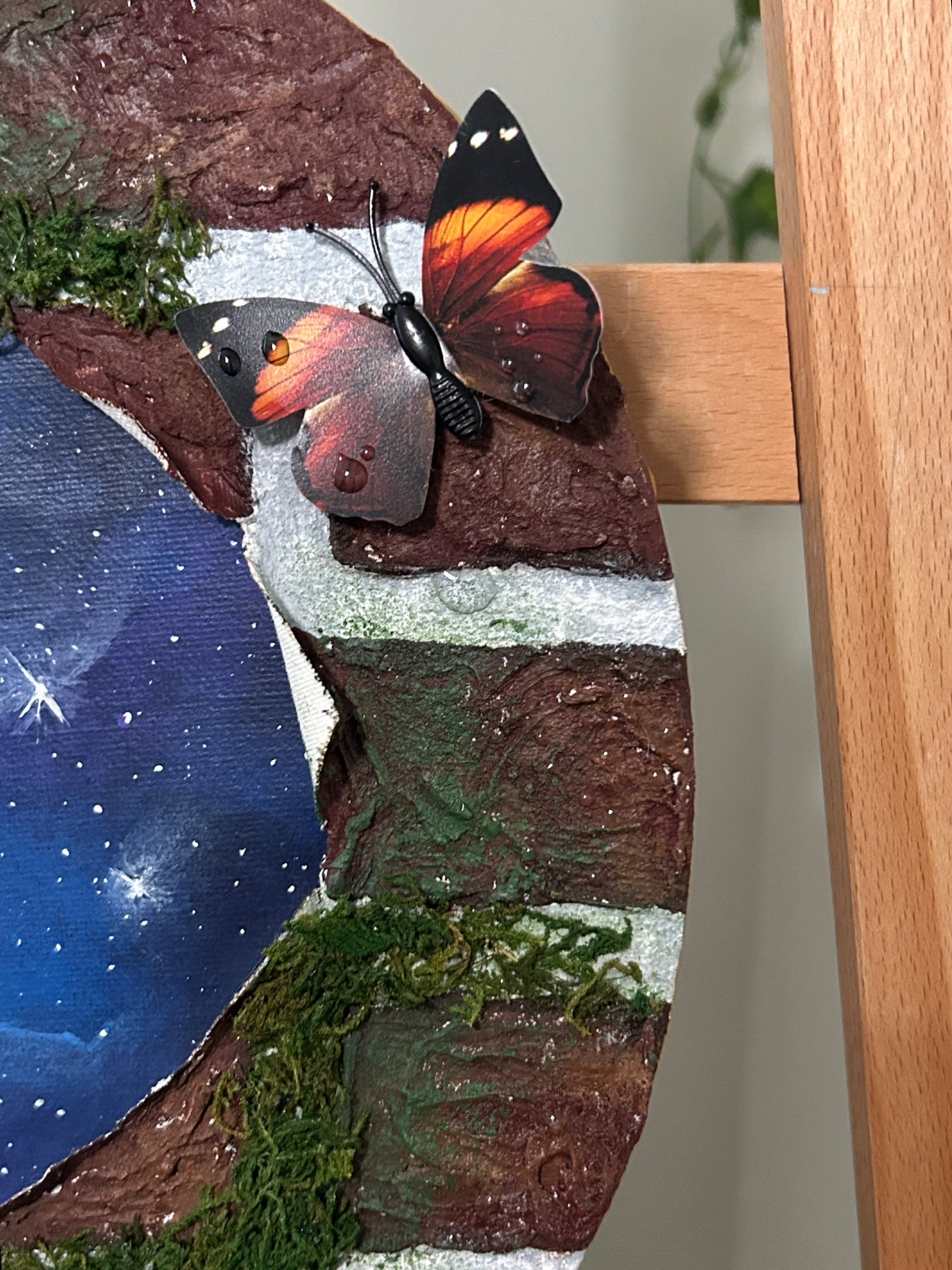 Amber Peeks Art: Painting close up of a brick wall and butterfly.