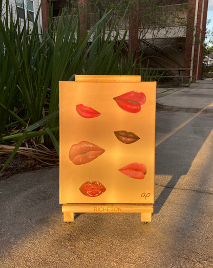 Amber Peeks Art: Canvas painting of lips outside with the sun shining. 