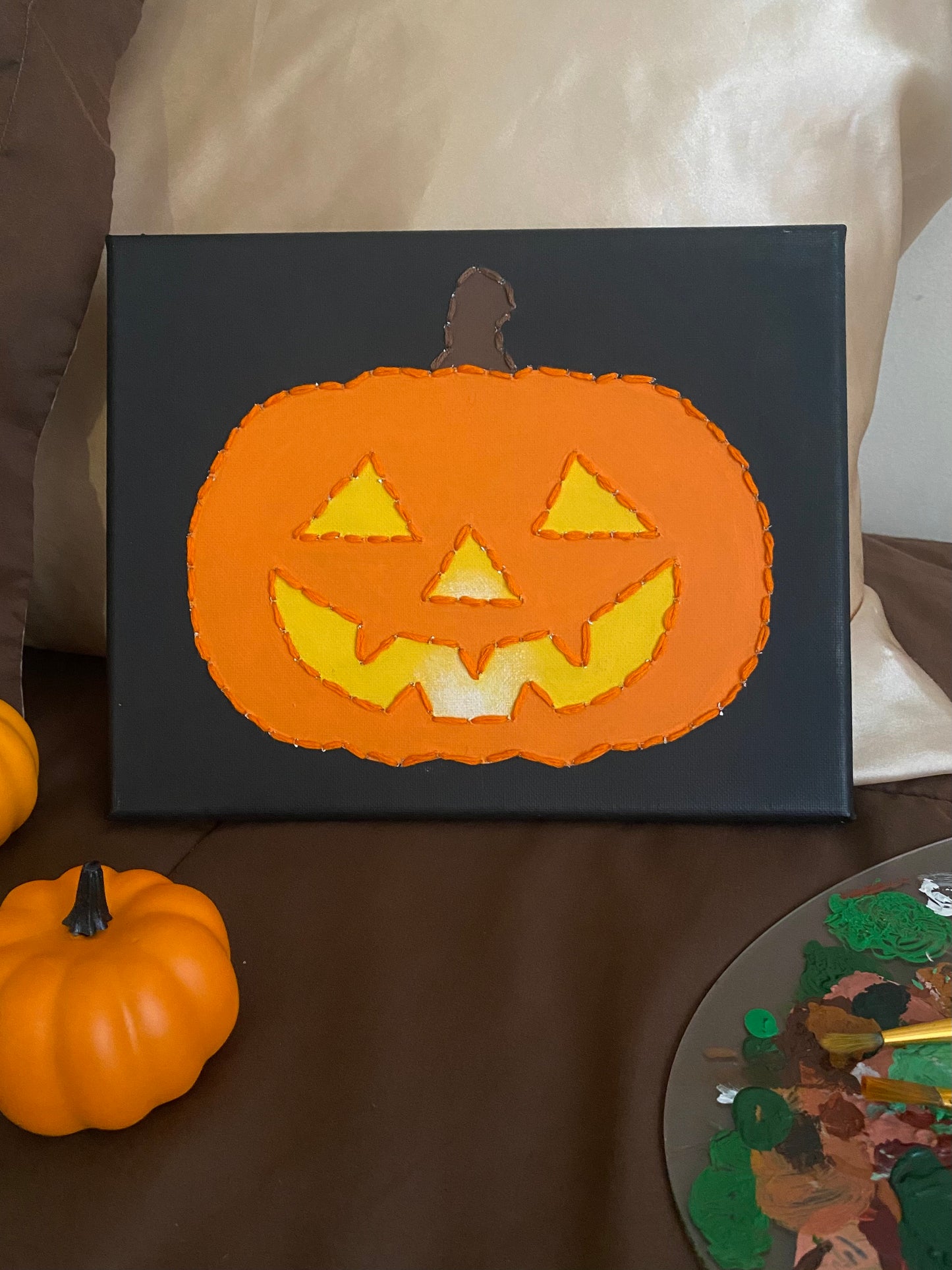 Amber Peeks Art: Painting on bed with fall decor