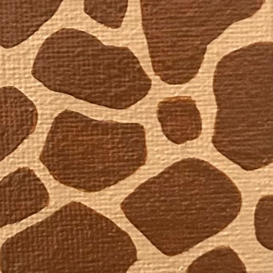 Amber Peeks Art: close-up image of giraffe print painted on a miniature canvas magnet created by Atlanta multi-disciplinary visual artist Amber Peeks.